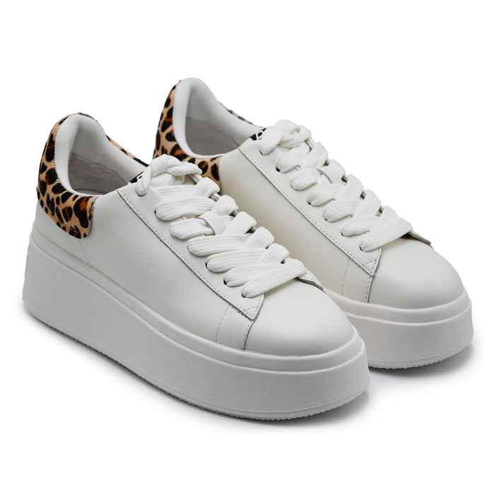 Sneakers Ash Donna Moby 04 Pelle Bianca Talloncino Leopardato