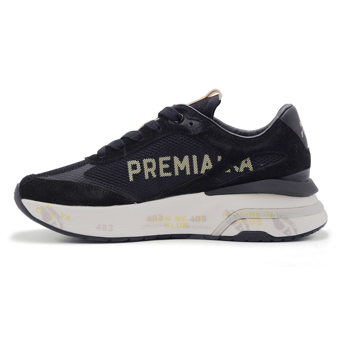 Sneakers Premiata Moerund Donna 7799 Suede Tessuto Nero Logo Oro