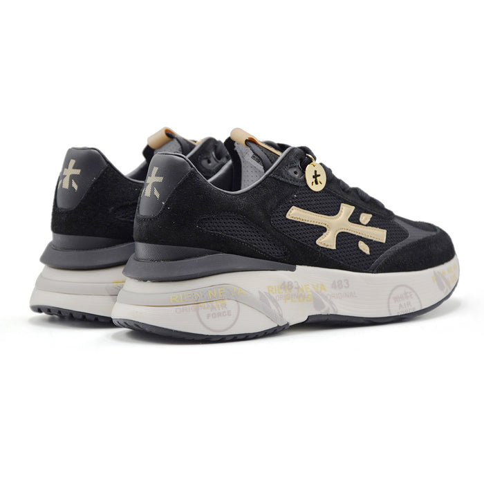 Sneakers Premiata Moerund Donna 7799 Suede Tessuto Nero Logo Oro