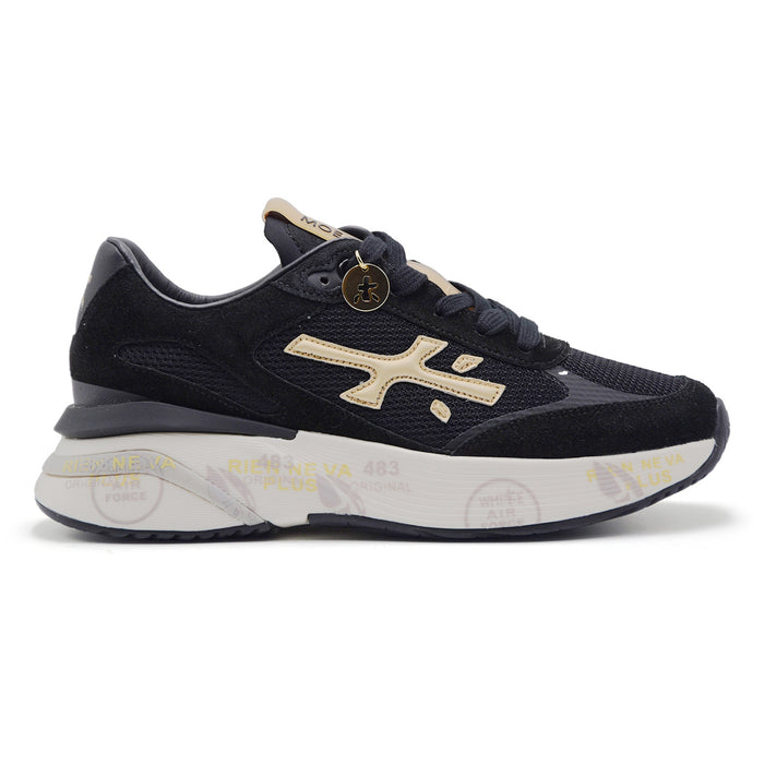 Sneakers Premiata Moerund Donna 7799 Suede Tessuto Nero Logo Oro