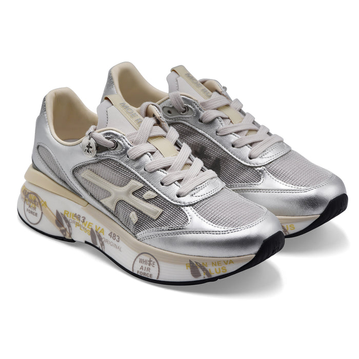 Premiata Sneakers Donna MOERUND 8084 Pelle E Tessuto Argento