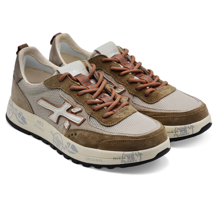 Sneakers Uomo Premiata Nous 7724 Bianco Marrone Stile Sportivo