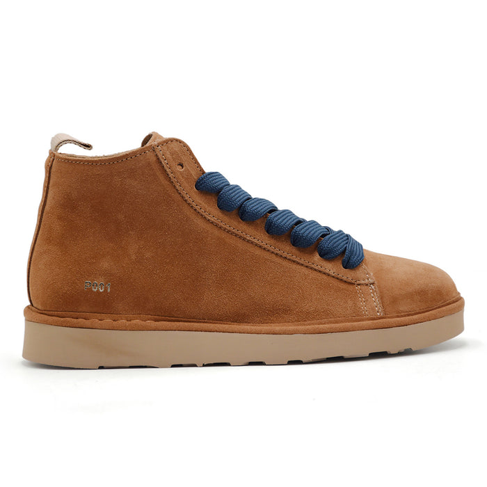 Polacchini Panchic P001 Uomo Suede Cognac Lacci Blu Con Cuciture