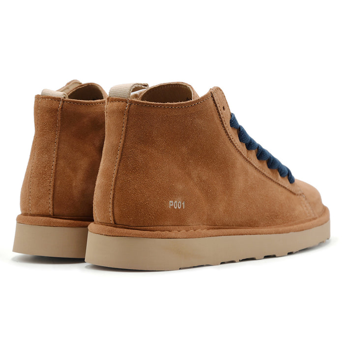 Polacchini Panchic P001 Uomo Suede Cognac Lacci Blu Con Cuciture