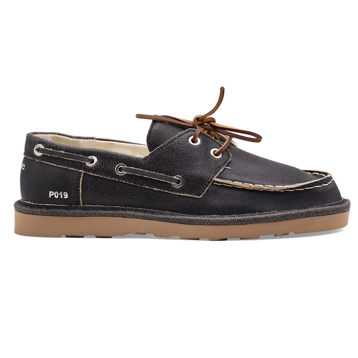 Panchic Men's Boat Shoes P019 Black Vintage Effect Leather