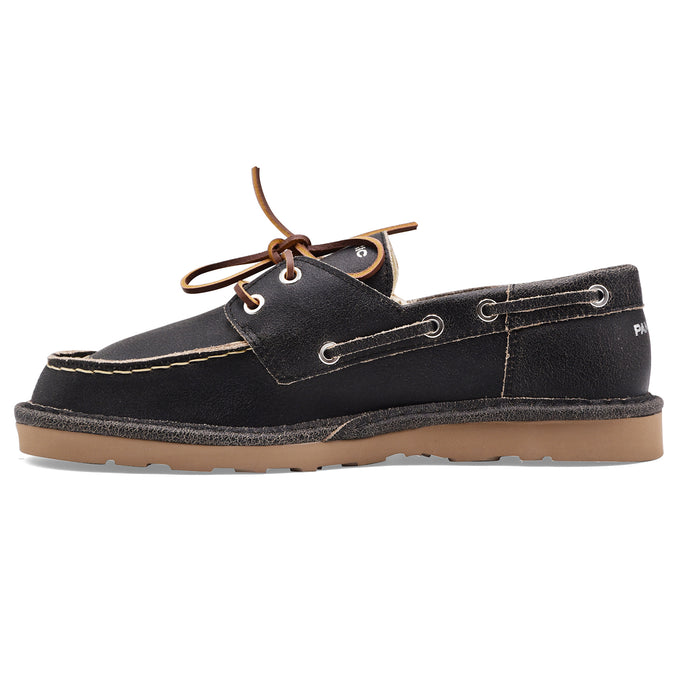 Panchic Men's Boat Shoes P019 Black Vintage Effect Leather