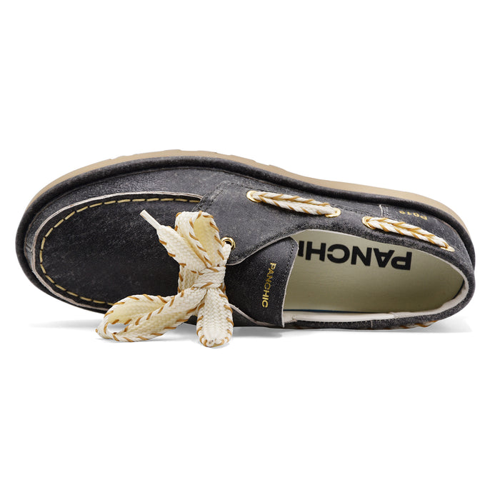 Scarpe Da Barca Panchic Donna P019 Pelle Nero Effetto Vintage