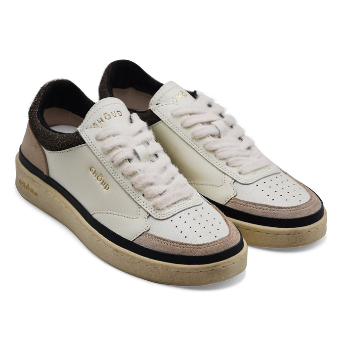 Sneakers Uomo Ghoud PBLM AR01 Bianco E Pelle Scamosciata Beige