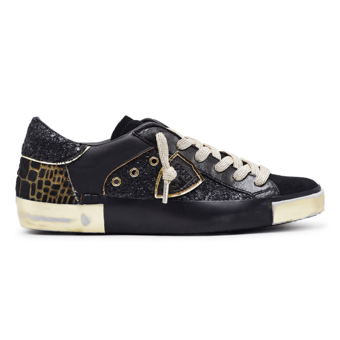 Sneakers Philippe Model Paris Prsx Low Donna Glitter Nero Oro