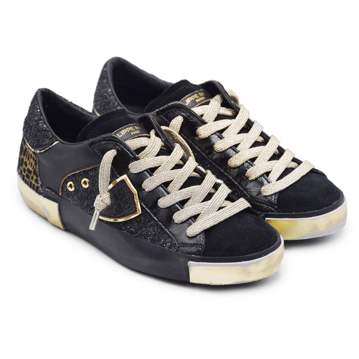 Sneakers Philippe Model Paris Prsx Low Donna Glitter Nero Oro