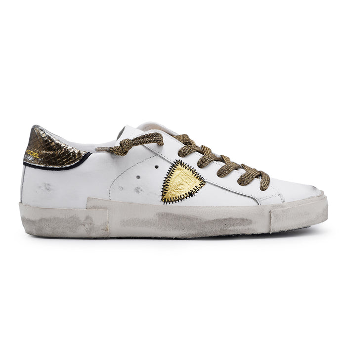 Sneakers Philippe Model Donna PRSX Bianco Con Dettagli Bronzo