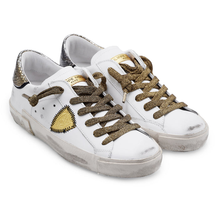 Sneakers Philippe Model Donna PRSX Bianco Con Dettagli Bronzo