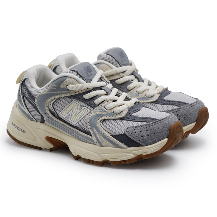 Sneakers New Balance Bambino Pelle Scamosciata Grigio E Tessuto