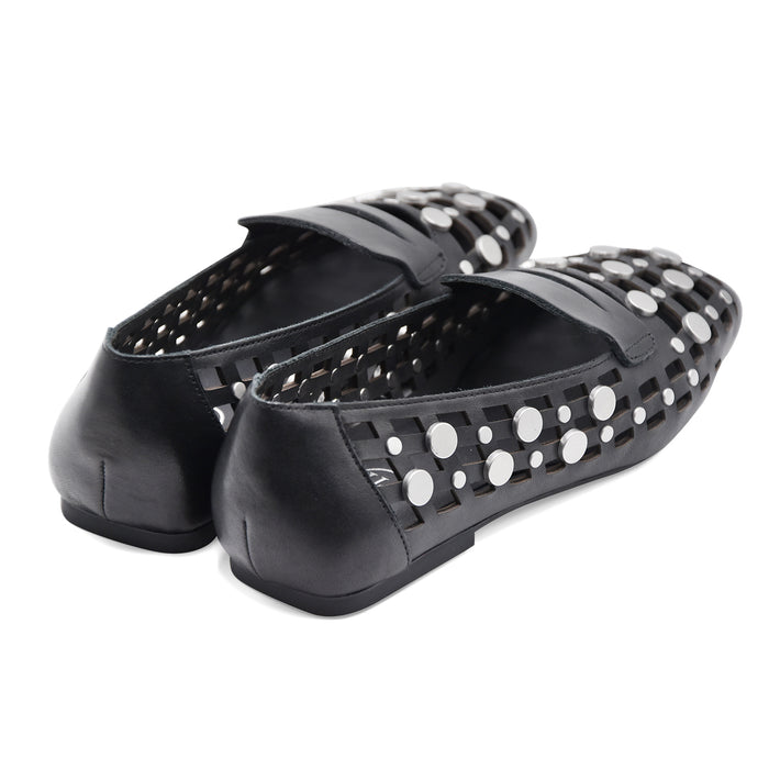 Mocassini Ash Donna Bali Pelle Traforata Nero Borchie Argento