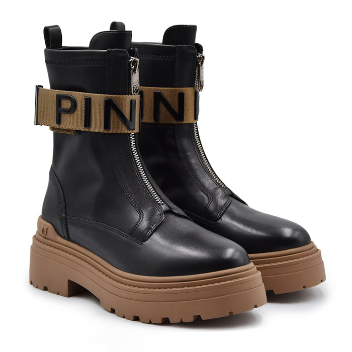 Stivaletto Pinko Donna Nero Ankle Boot Calf Con Zip Centrale