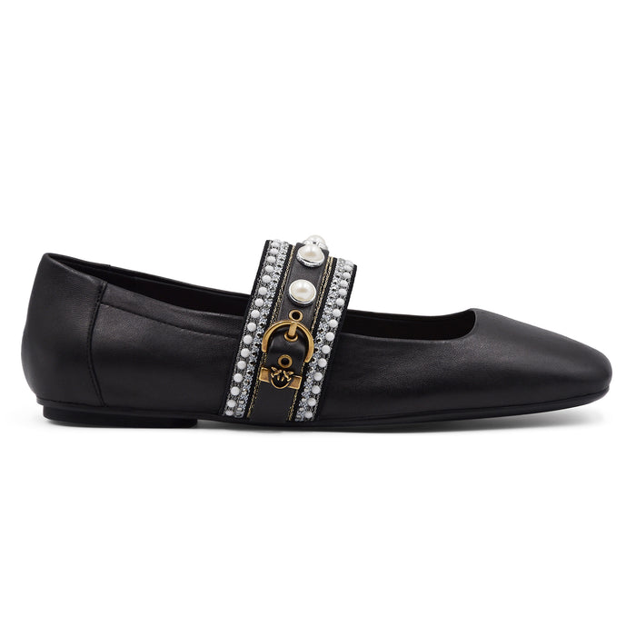 Ballerine Pinko Donna Nero Nappa Cinturino Con Perle E Strass