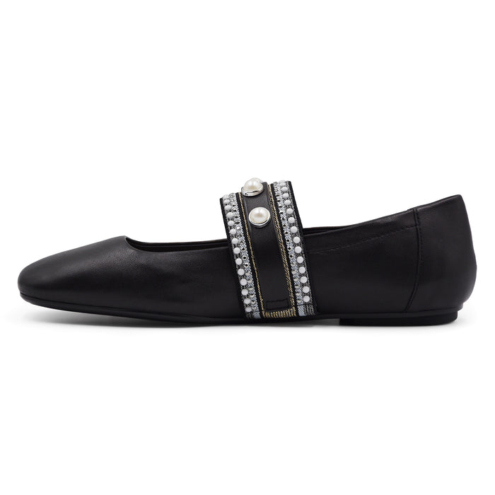 Ballerine Pinko Donna Nero Nappa Cinturino Con Perle E Strass