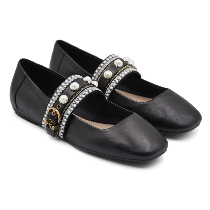 Ballerine Pinko Donna Nero Nappa Cinturino Con Perle E Strass