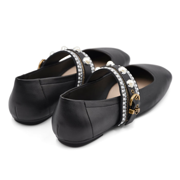 Ballerine Pinko Donna Nero Nappa Cinturino Con Perle E Strass