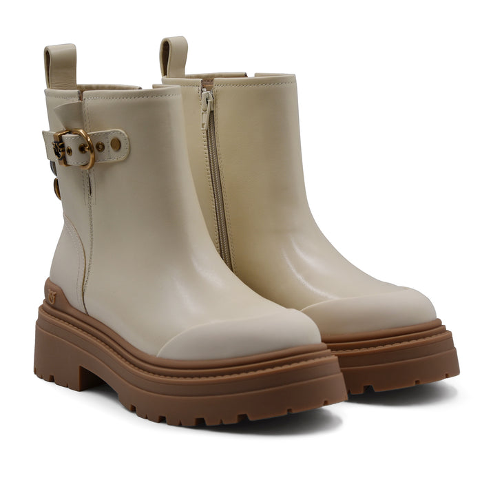 Stivaletti Donna Pinko Mia 21 Pelle Yogurt Con Fibbia Logata