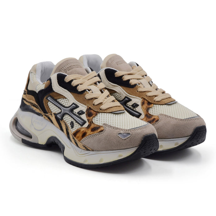 Sneakers Premiata Sharky 425 Donna Suede Taupe Dettagli Animalier