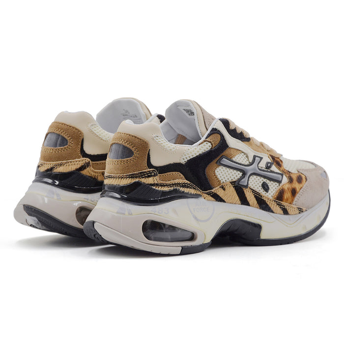 Sneakers Premiata Sharky 425 Donna Suede Taupe Dettagli Animalier
