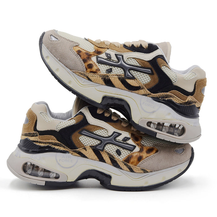 Sneakers Premiata Sharky 425 Donna Suede Taupe Dettagli Animalier