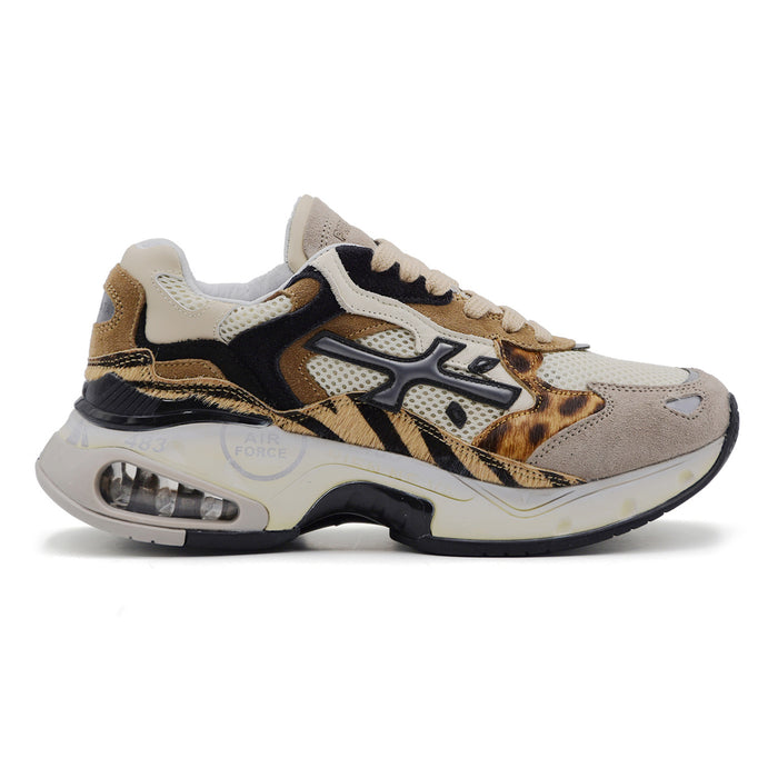Sneakers Premiata Sharky 425 Donna Suede Taupe Dettagli Animalier