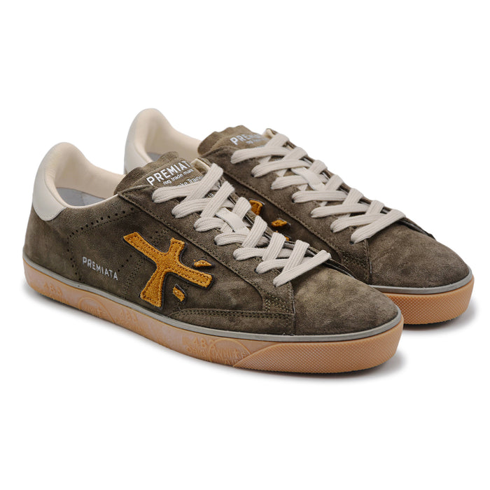 Sneakers Premiata Steven 7627 Uomo In Pelle Scamosciata Khaki