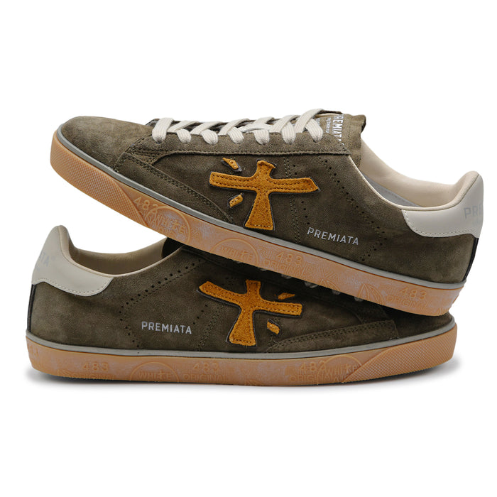 Sneakers Premiata Steven 7627 Uomo In Pelle Scamosciata Khaki