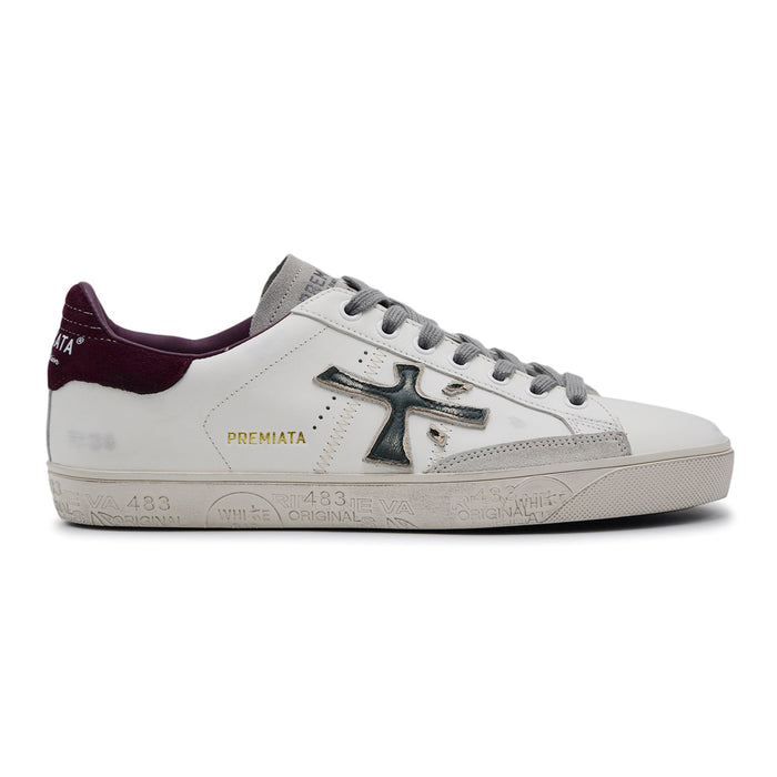 Sneakers Premiata Steven Uomo 7631 Bianco Bordeaux Stile Deciso