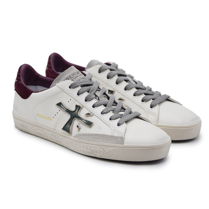 Sneakers Premiata Steven Uomo 7631 Bianco Bordeaux Stile Deciso