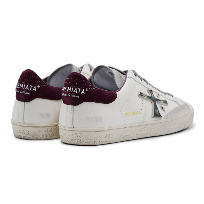 Sneakers Premiata Steven Uomo 7631 Bianco Bordeaux Stile Deciso