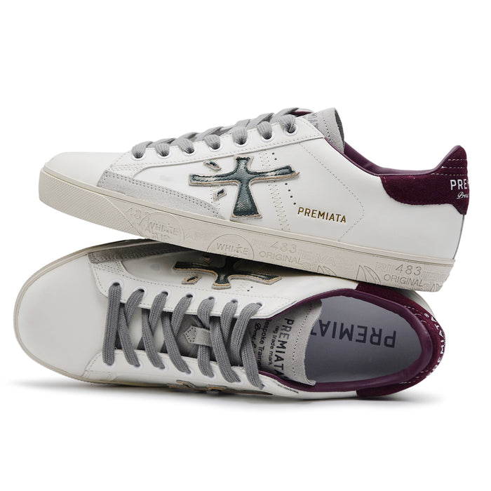 Sneakers Premiata Steven Uomo 7631 Bianco Bordeaux Stile Deciso