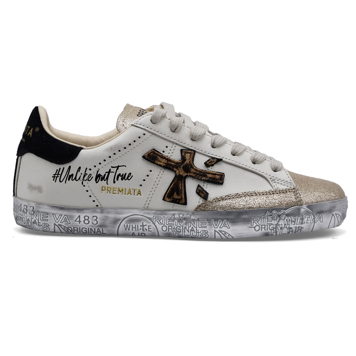 Sneakers Premiata Donna Stevend 7605 Bianco Oro UnlikeButTrue
