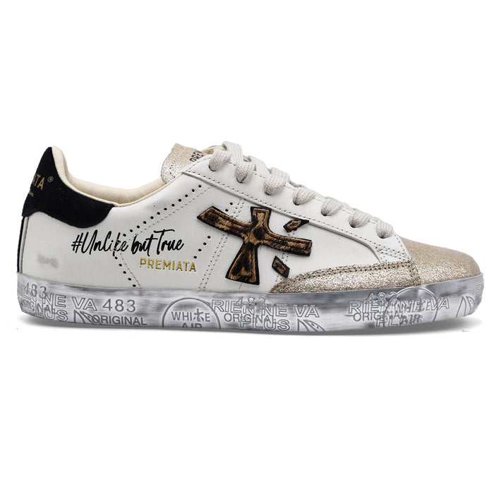 Sneakers Premiata Donna Stevend 7605 Bianco Oro UnlikeButTrue