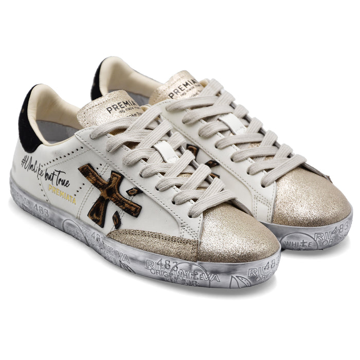 Sneakers Premiata Donna Stevend 7605 Bianco Oro UnlikeButTrue