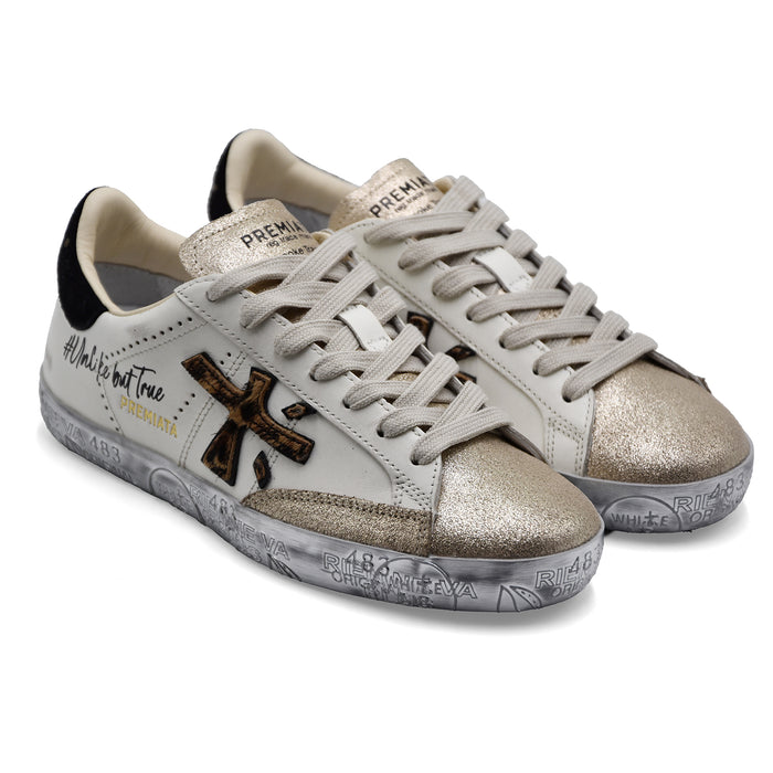 Sneakers Premiata Donna Stevend 7605 Bianco Oro UnlikeButTrue