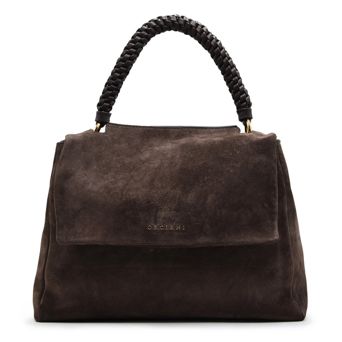 Orciani Women's Sveva Peach XL Suede Shoulder Bag in Dark Brown