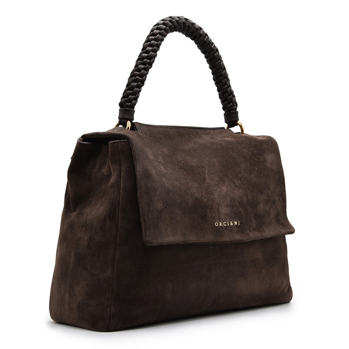 Orciani Women's Sveva Peach XL Suede Shoulder Bag in Dark Brown