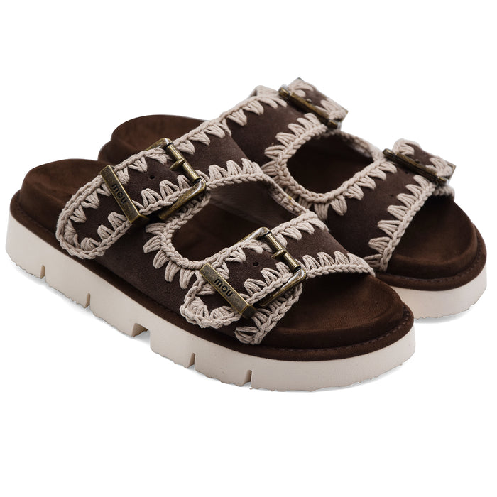 Sandali Donna Mou Bio Two Buckles Grintosa Marrone In Suede