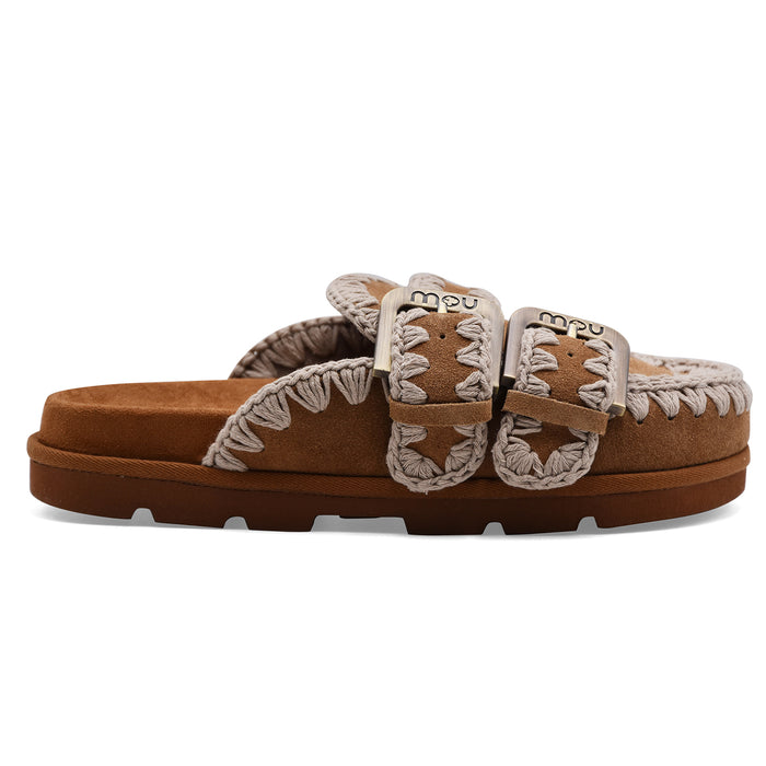 Sabot Donna Mou Low Bio Two Buckles In Cognac Casual Ricercato