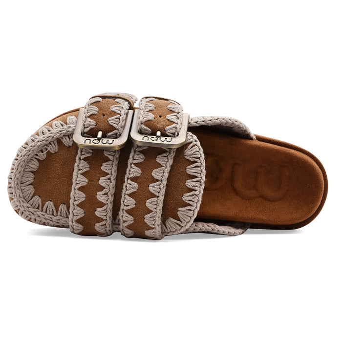 Sabot Donna Mou Low Bio Two Buckles In Cognac Casual Ricercato