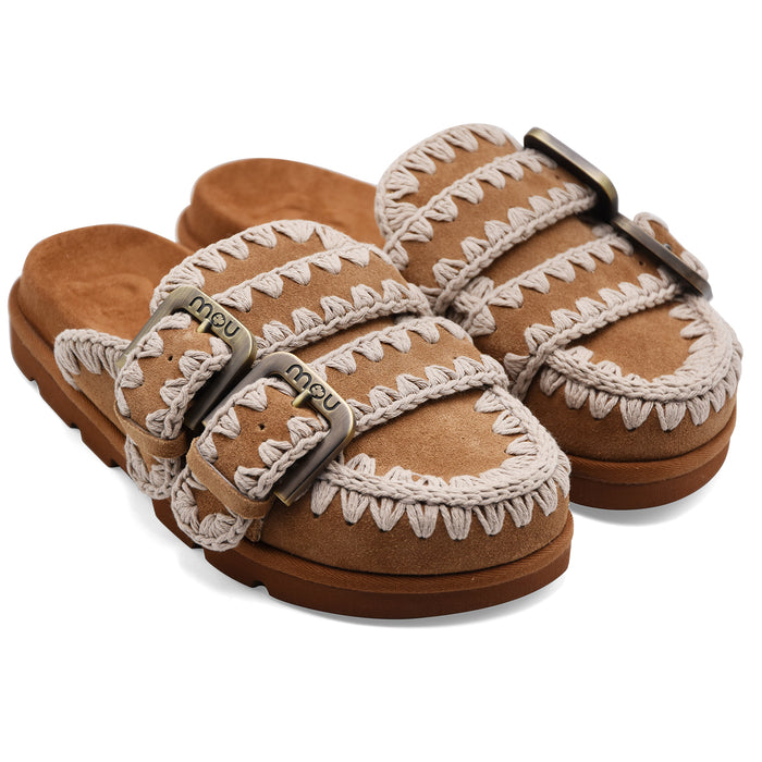Sabot Donna Mou Low Bio Two Buckles In Cognac Casual Ricercato