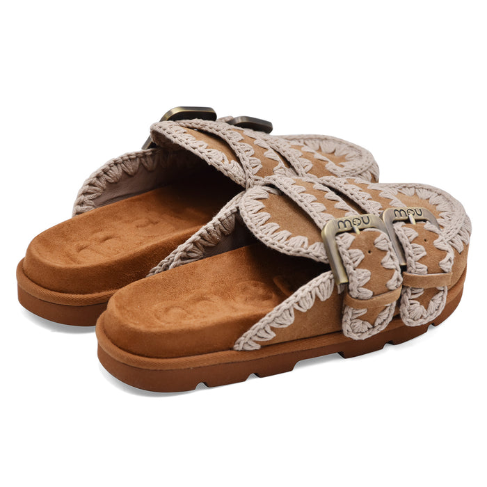 Sabot Donna Mou Low Bio Two Buckles In Cognac Casual Ricercato