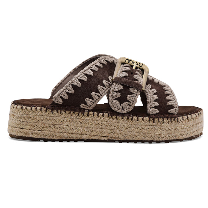 Sandali Donna Mou Jute Marrone Scuro Tocco Moderno Distintivo