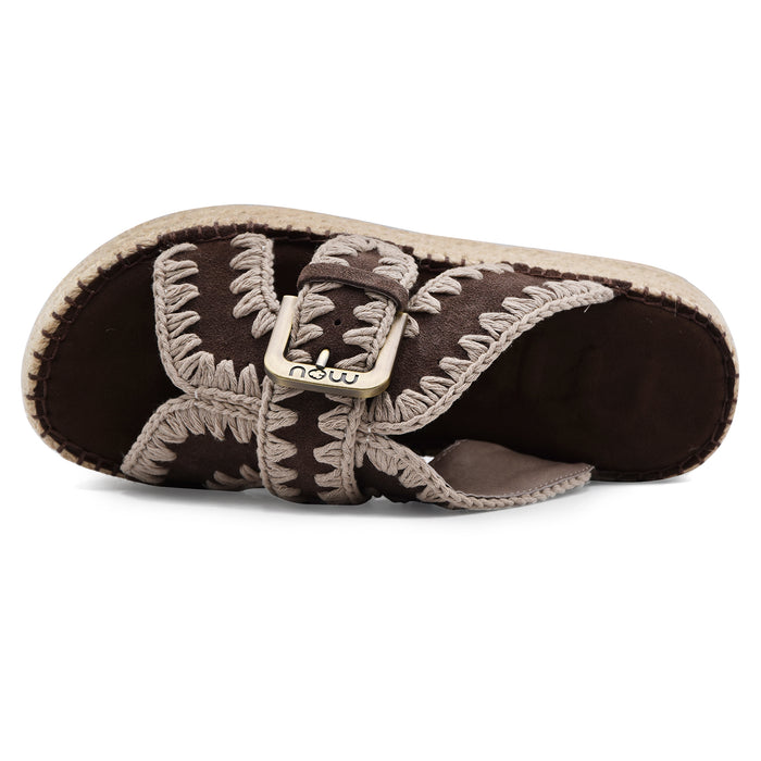 Sandali Donna Mou Jute Marrone Scuro Tocco Moderno Distintivo