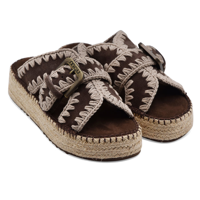 Sandali Donna Mou Jute Marrone Scuro Tocco Moderno Distintivo