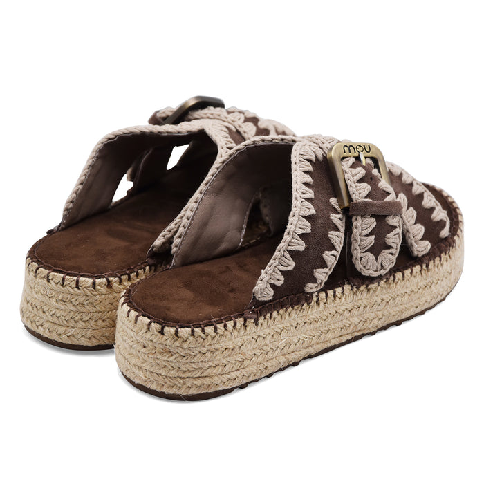 Sandali Donna Mou Jute Marrone Scuro Tocco Moderno Distintivo