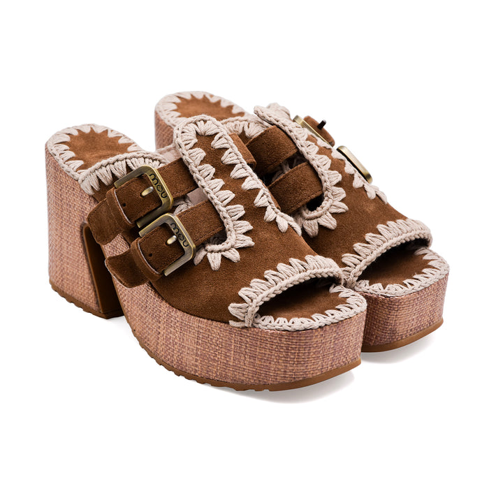Sandali Donna Mou Camoscio Marrone RAFFIA PLATFORM TWO-BUCKLES